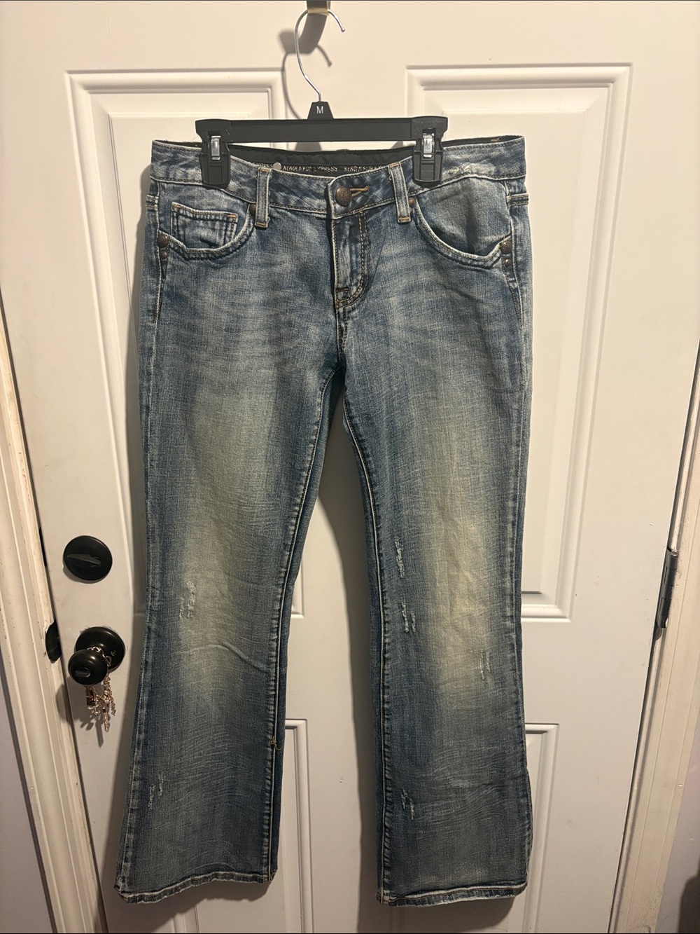 Light Blue Boot Cut Jeans with Subtle Fading Rerock by Express